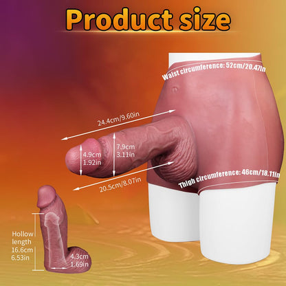 3.1 Inch Thick High Elasticity Silicone Stretchy Wearable Lifelike Realistic Strap On Dildo Panties, Huge Size Massive Adult Sex Toy for Men Couples Add Girth (Flesh)