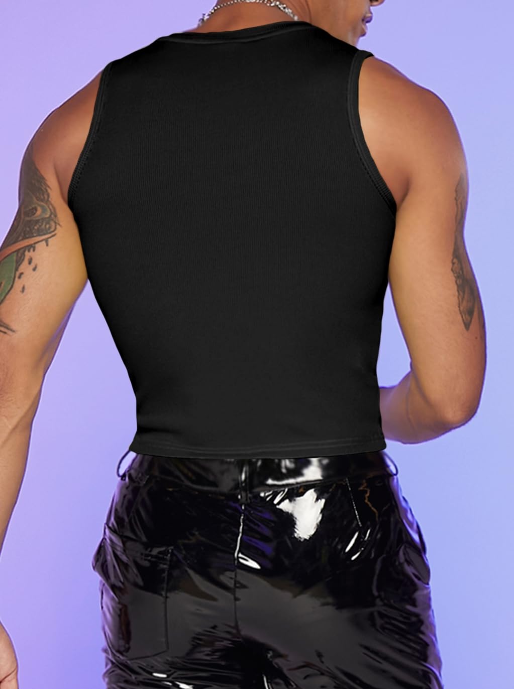 GORGLITTER Men's Fashion Workout Neon Crop Tank Top Slim Fit Hot Shirts Black Medium