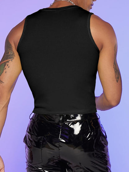 GORGLITTER Men's Fashion Workout Neon Crop Tank Top Slim Fit Hot Shirts Black Medium