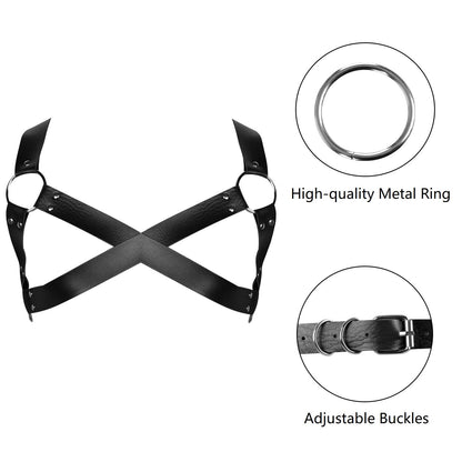 Men's Body Chest Harness Belt Strap with Collar, Adjustable PU Leather Gothic Punk Chest Harness Bondage Belt with Choker, BDSM SM Cosplay Costume Bar Nightclub Fetish Clubwear Party Club Masquerade