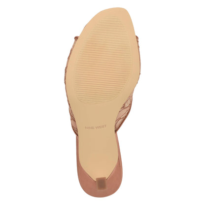 Nine West Women's Kisco Heeled Sandal, Light Natural Lace Mesh 111, 8