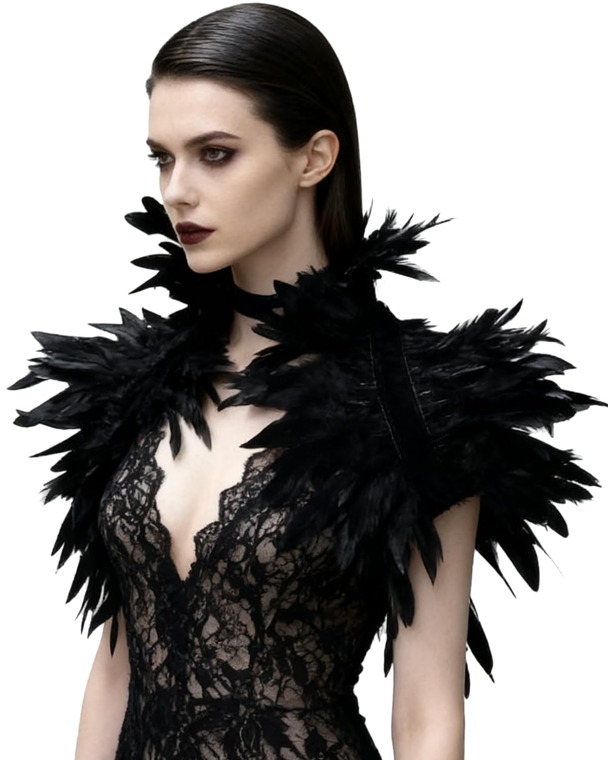 Victorian Real Natural Feather Shrug Shawl Shoulder Wrap Cape Gothic Collar (Black)