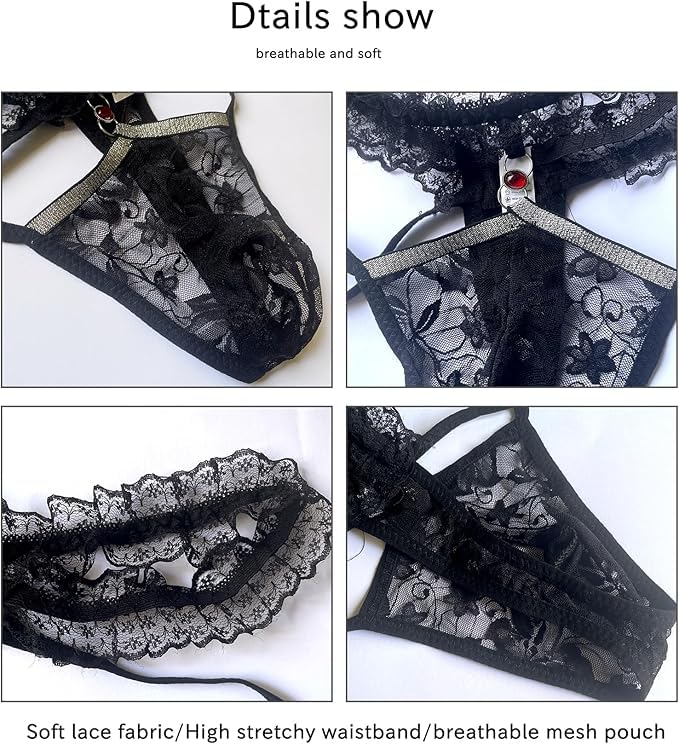 Men's Lace Sissy Panties - Pouch Thong, Feminine Underwear For Men Sexy Gay Lingerie Crossdresser Pink