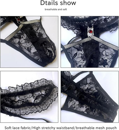 Men's Lace Sissy Panties - Pouch Thong, Feminine Underwear For Men Sexy Gay Lingerie Crossdresser Pink