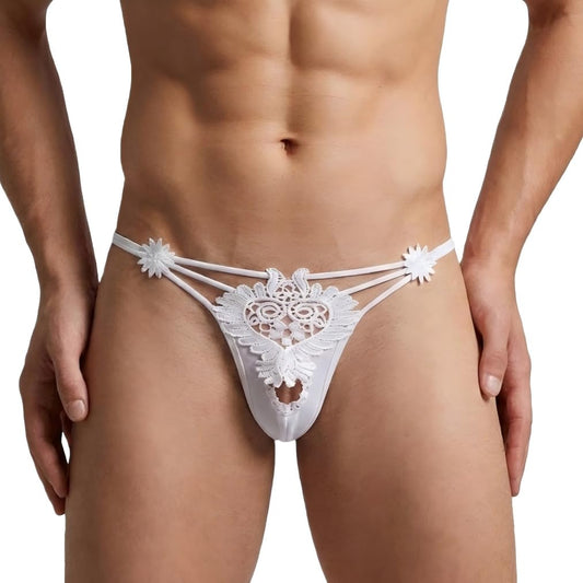 Men Thong Ice Silk Sexy Lingerie - Funny Briefs with Comfort Fit for Play & Daily Use,White
