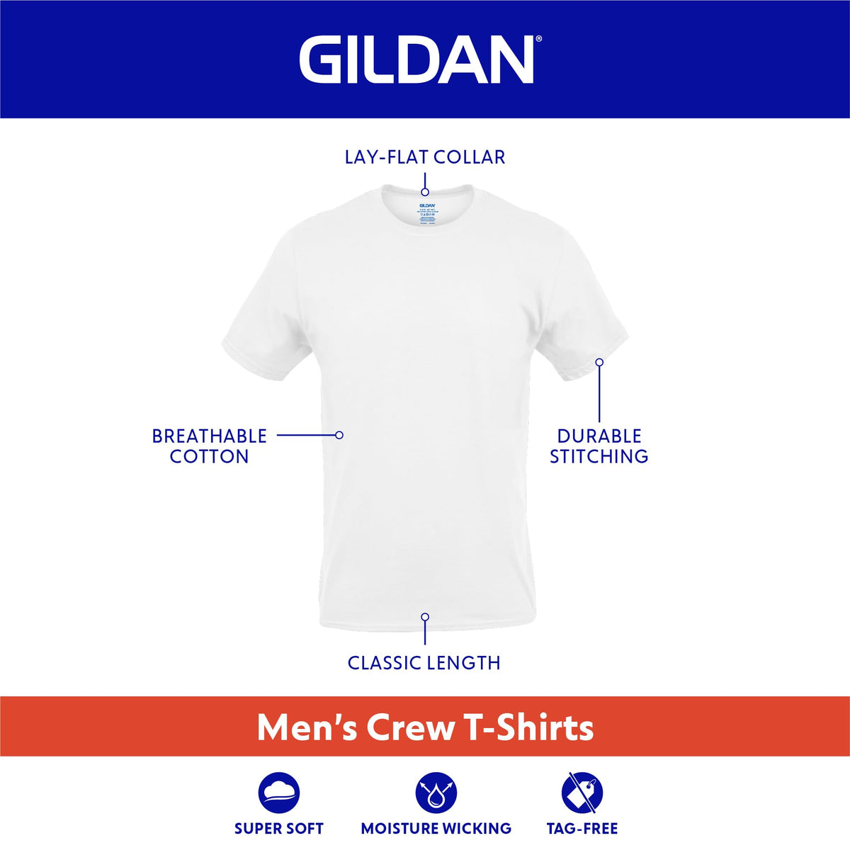 Men's Crew T-Shirts, Multipack, Style G1100, Black (6-Pack), Large
