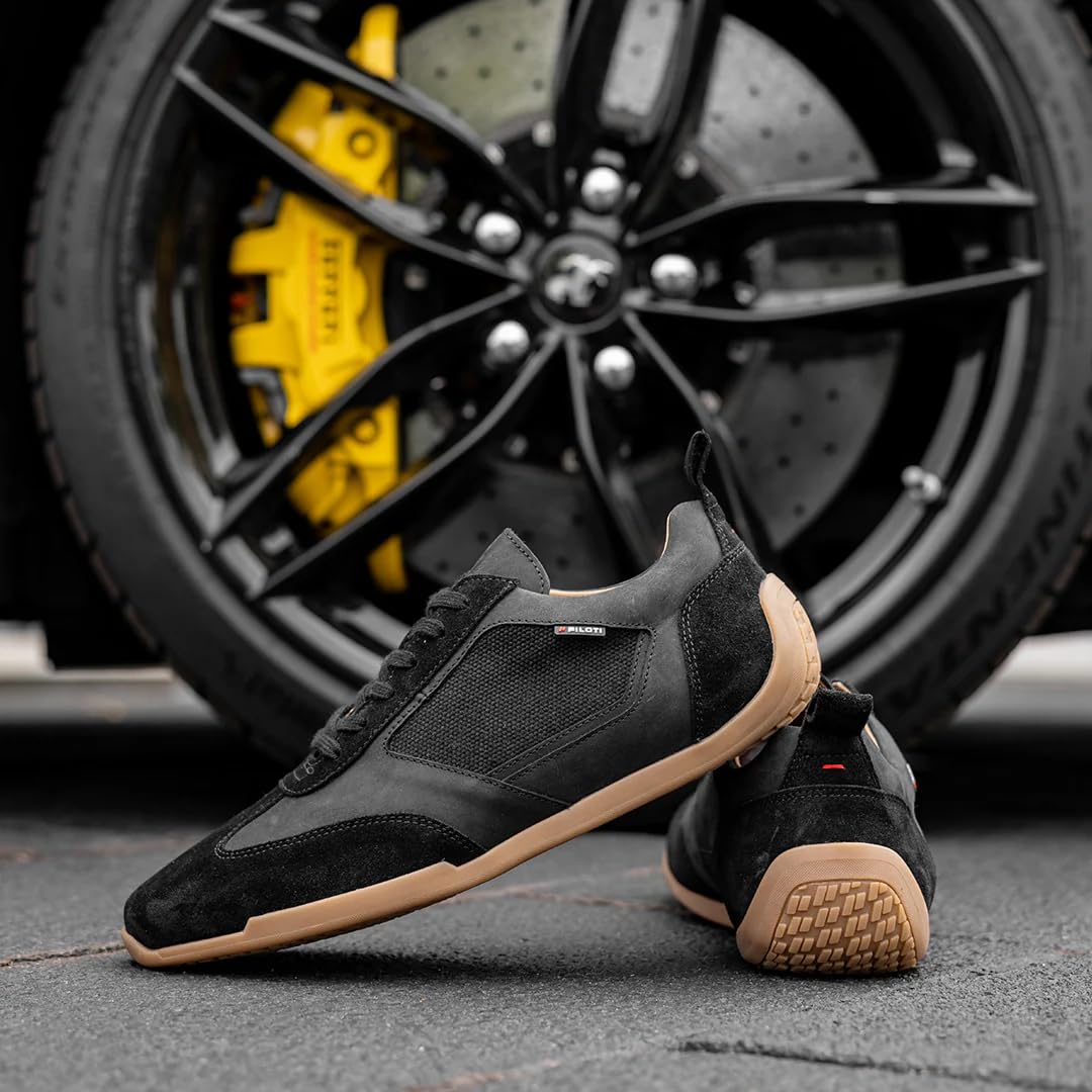 Piloti Endurance Men’s Driving Shoe, Premium Nubuck & Suede Performance Sole for Grip & Pedal Feel Driving Sneakers for Men,Black,9