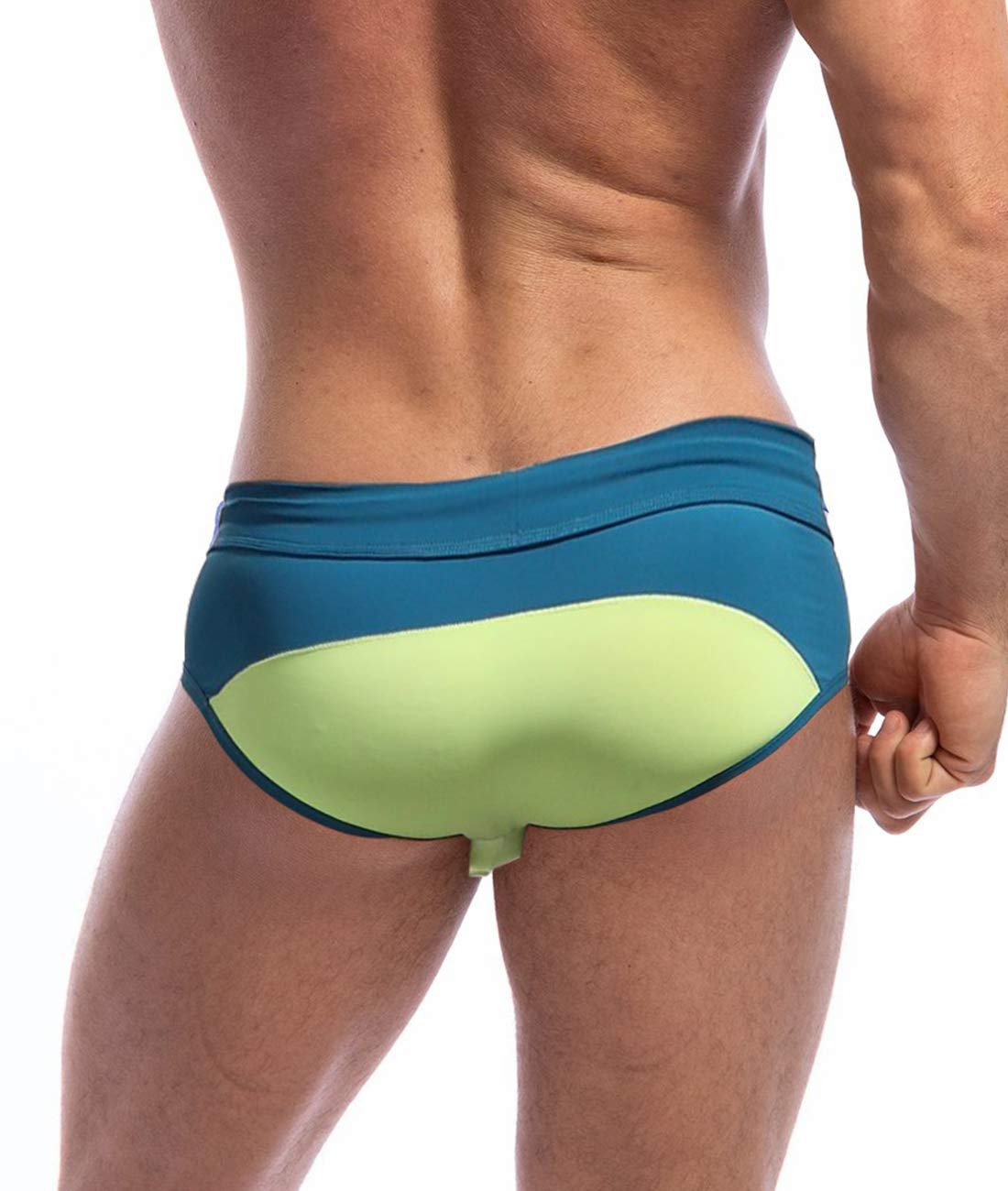MIZOK Mens Swimsuit Briefs Sexy Low Rise Quick Dry Bikini Swimwear (Green, XL)