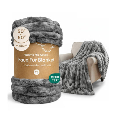 Mamma Mia Covers Faux Fur Throw Blanket – Super Soft and Cozy Fluffy Fleece – Midweight Fuzzy Plush Blanket for Couch and Bed – Gift Luxury Double Sided Throw for Women and Girls – Gray (50"x60")