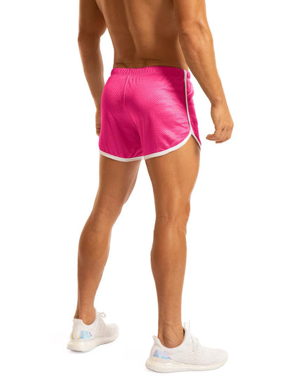 Ouber Men's Fitted Shorts Bodybuilding Workout Gym Running Tight Lifting Shorts (Pink, Medium)