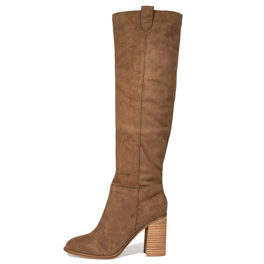 Erocalli Suede Knee High Boots Fall Tall Slouch Boot For Women Chunky Heel