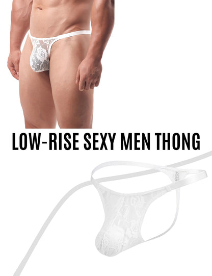 Mens Sexy Thong Underwear G-String Briefs Black Print Low Rise Sexy Hot Shorts for Mens Soft T-Back Thong 2 Piece（Black White S）