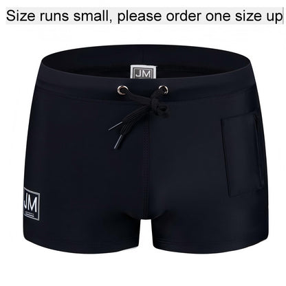 JOCKMAIL Men's Swimming Shorts Sexy Men's Swimsuits Swim Boxer Briefs Bathing Suits Mens Swim Briefs with Pouch (US, Alpha, Medium, Regular, Regular, Black)