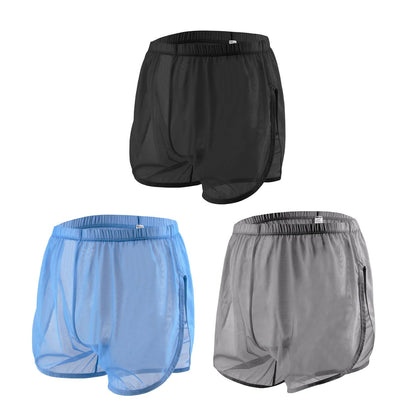 Mens See Through Boxers Ice Silk - Sheer Underwear- Sexy Mesh Transparent Shorts-  3 Pack