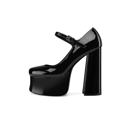 Perisis Women's Mary Jane Platform Heels Black Close Toe Chunky Block Pumps