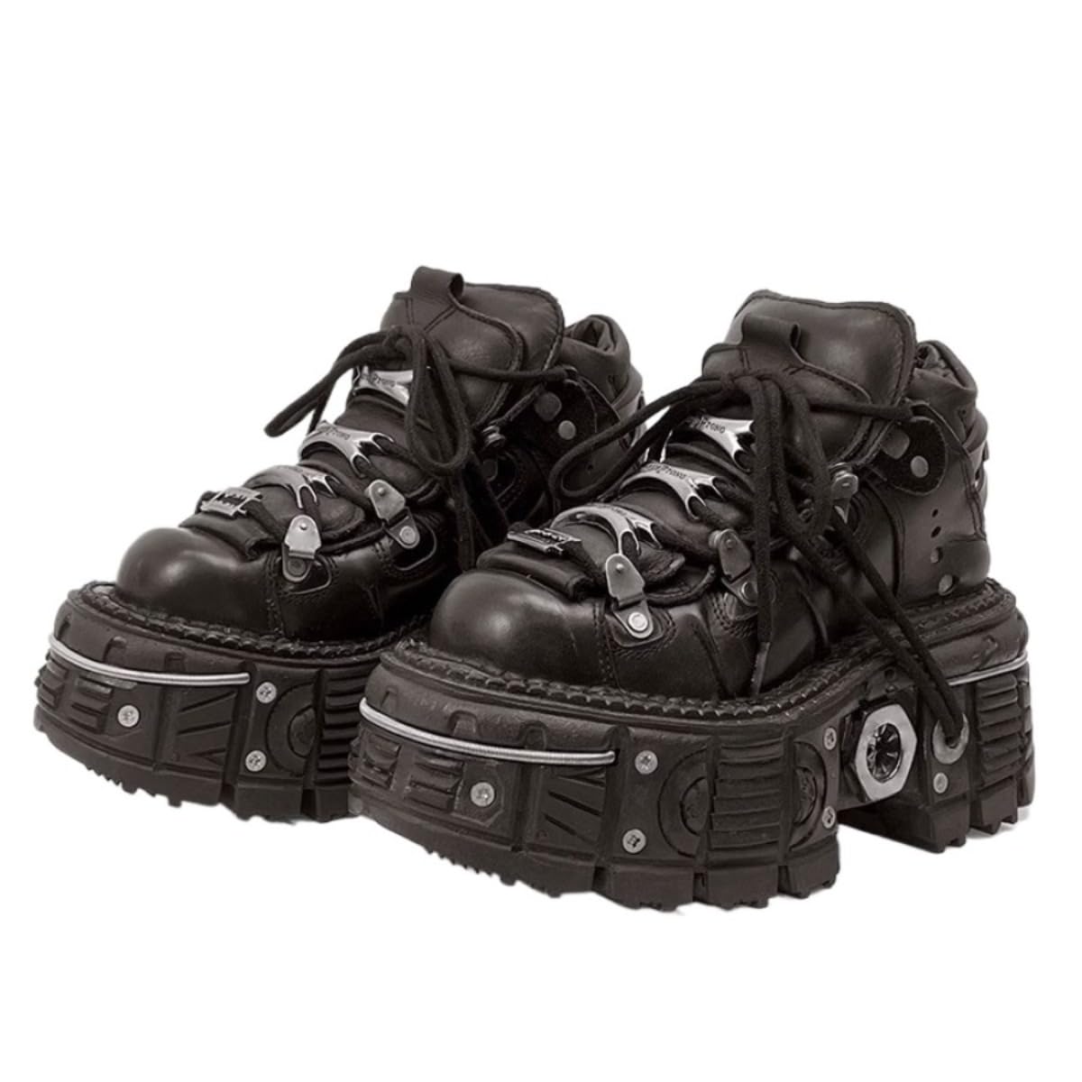 PU Leather Y2K Grunge Punk Platform Height Increase Derby Shoes for Men Casual Streetwear Mixed Color Thick Sole Sneakers with Skull Metal Accent Design (12,Black)