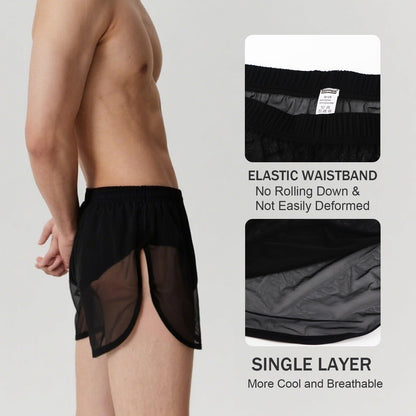 YINYOUYU Mens Sexy Mesh See Through Shorts Underwear Loose Sheer Breathable Boxers Short M Black