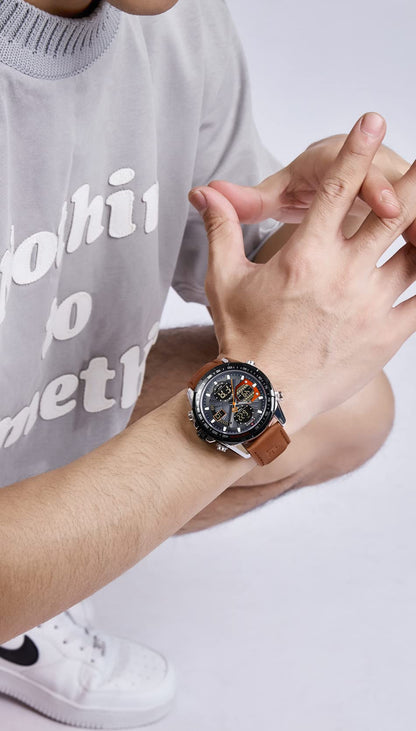 NAVIFORCE Men's Military Digital Watches Analog Quartz Waterproof Watch Sport Multifunctional Leather Wristwatch