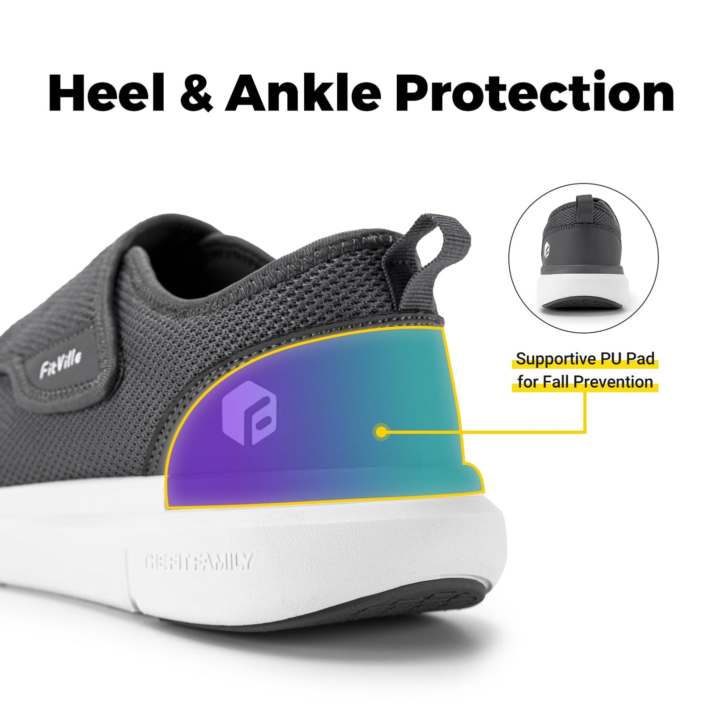 FitVille Diabetic Shoes for Men Extra Wide Slip-on Shoes for Swollen Feet Adjustable Walking Shoes for Elderly Foot Pain Relief Neuropathy - EasyTop Wings Deep Gray