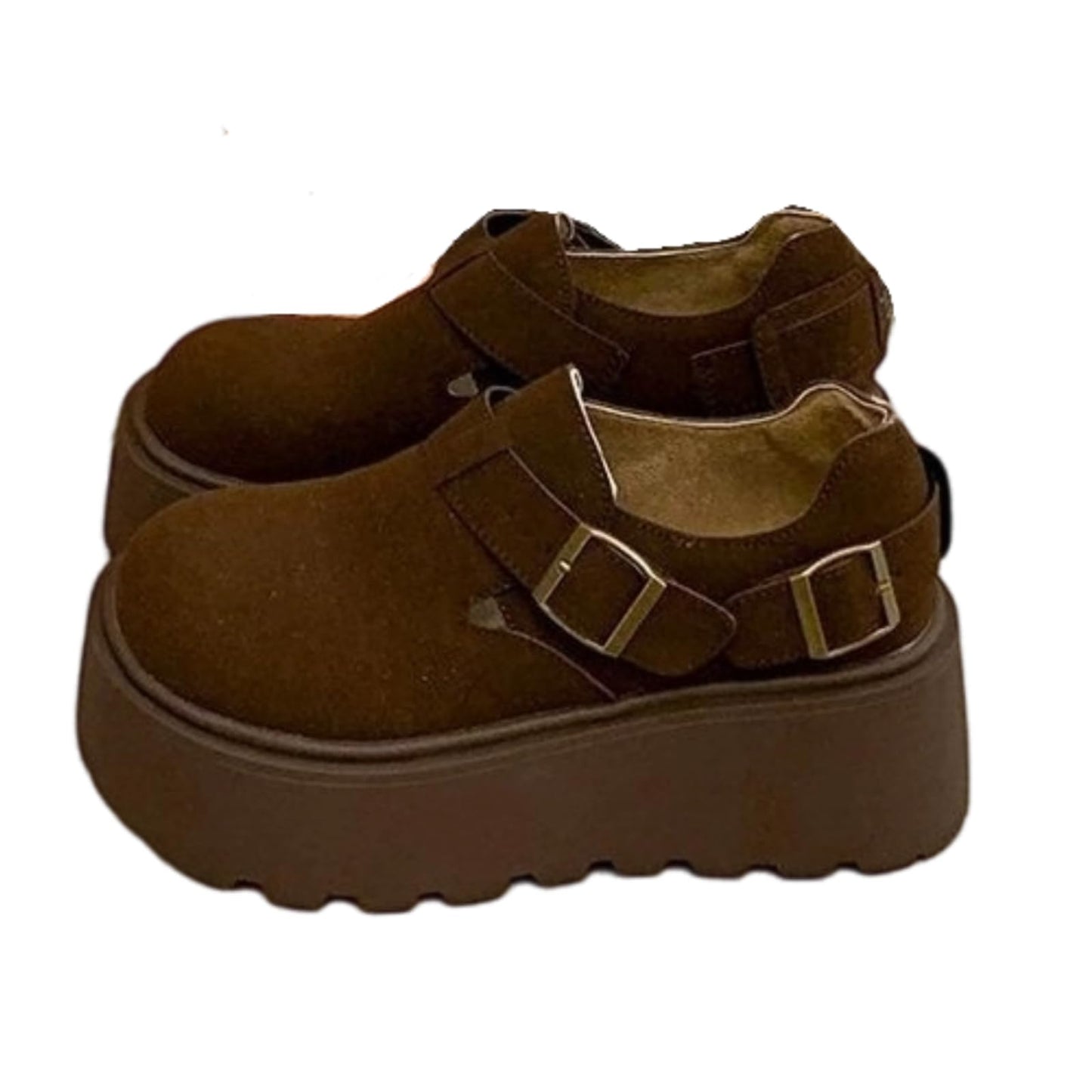CTKVbmeoi Women's Chunky Platform Suede Clogs - Comfortable Elevated Sandals with Memory Foam for Casual Outfits & Everyday Wear (Brown,9)