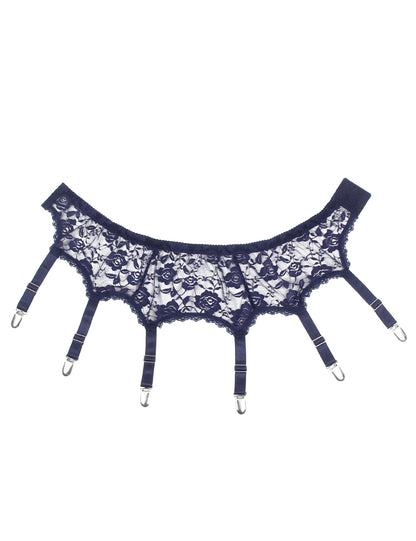 Men's 6-Strap High-Waist Blue Lace Garter Belt with Metal Clamps Adjustable Suspenders Garter Belts for Thigh Highs, M