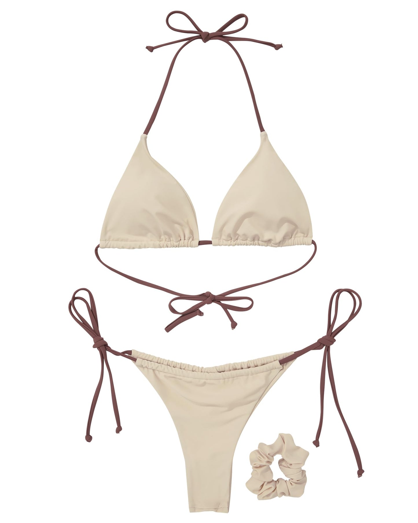 Women String Triangle Bikini Sets Tie Side Thong Sexy Halter Swimsuits 2 Pieces (White, S)
