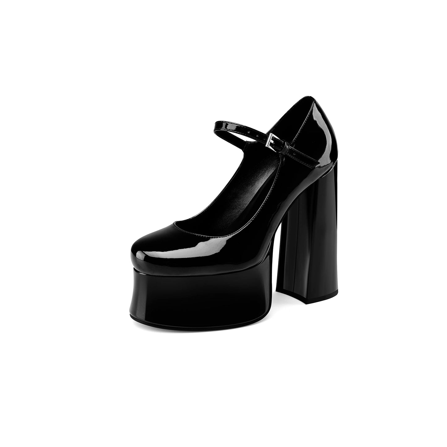 Perisis Women's Mary Jane Platform Heels Black Close Toe Chunky Block Pumps