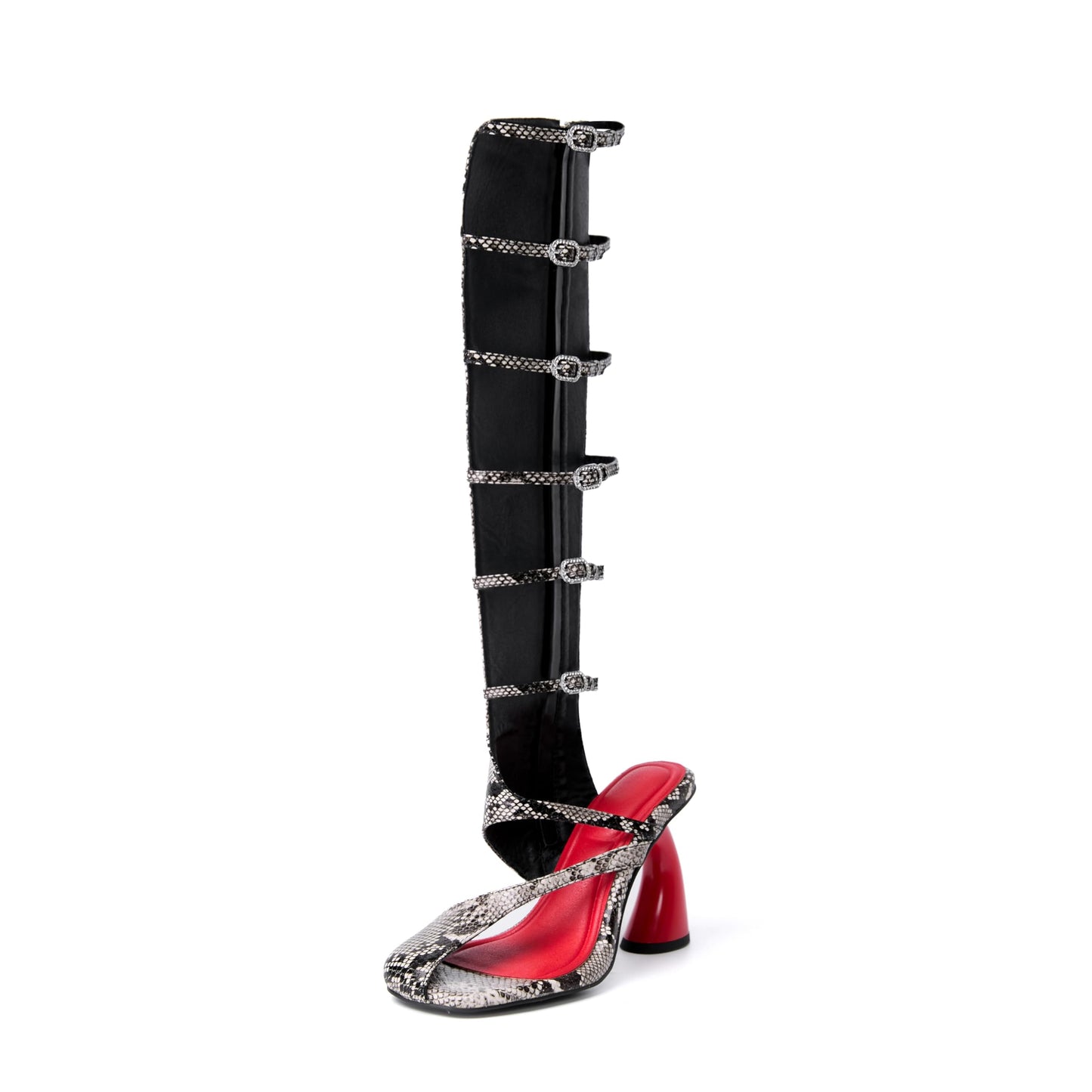 YXAXUG Women Strange Style Square Toe Over The Knee Boots Ladies Buckles Straps Side zipper Tall Boots