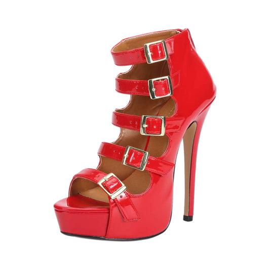 Unisex Men's Women's Gladiator Platform Sandals, Buckle Parallel Straps, Stiletto High Heel, 6.3 Inch Heel Summer Ankle Boots Red EU45 - US Size 12 Women/10.5 Men