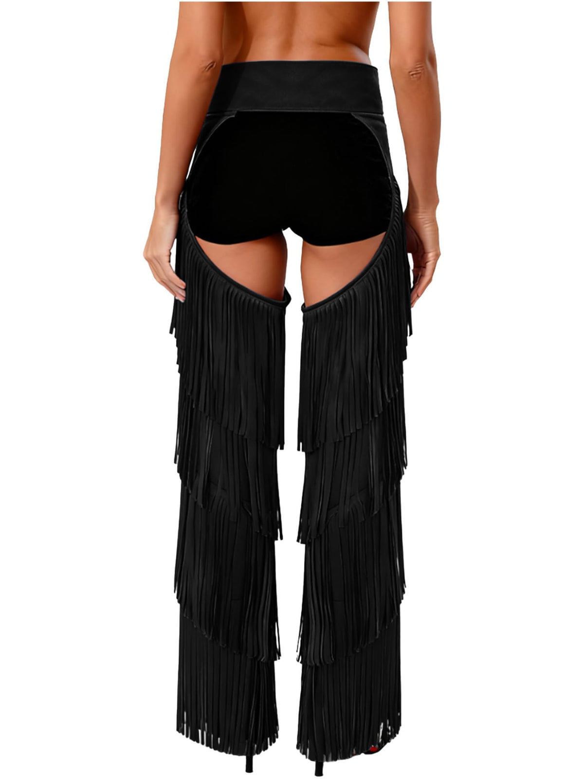 Chaps for Women Cowgirl Pants Fringe Cowboy Assless Chaps Western Pants Trousers for Club Party Black Medium