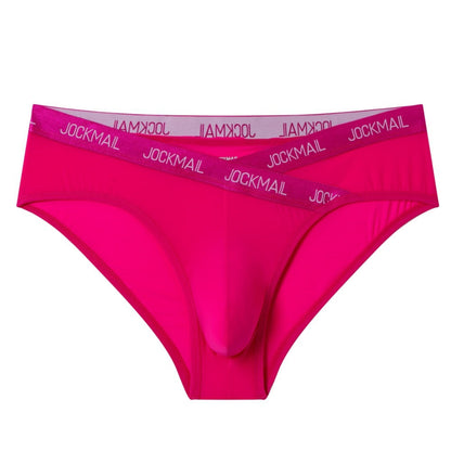 JOCKMAIL Men's Low Rise Sexy Briefs Breathable Ice Silk Underwear Athletic Letter Print Lightweight Triangle Cut (US, Alpha, Medium, Regular, Regular, Rose)