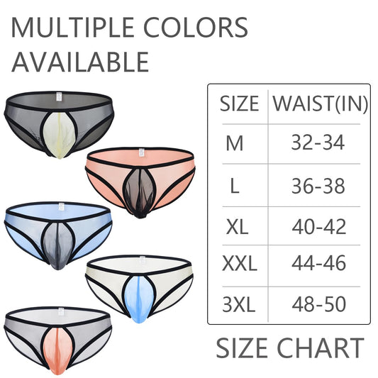 Men's Sexy Mesh Low Rise Underwear Breathable See Through Briefs with Bulge Pouch,Orange 3XL