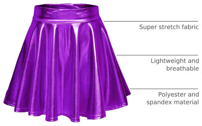 Sissy Shiny Metallic Wet Look Flared Mini Skirt