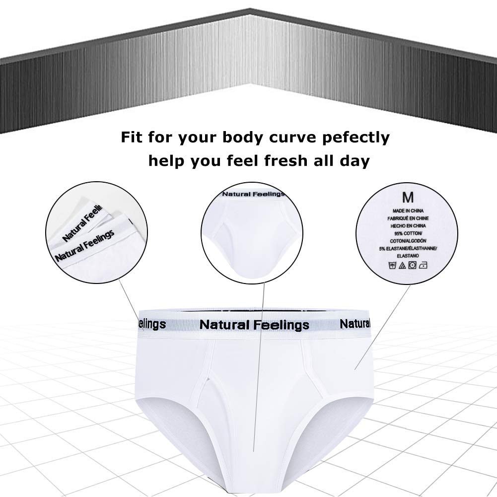 Natural Feelings Men's Basic White Brief Underwear Mens Cotton Classics Briefs Full Rise Mens Underwear Briefs Pack
