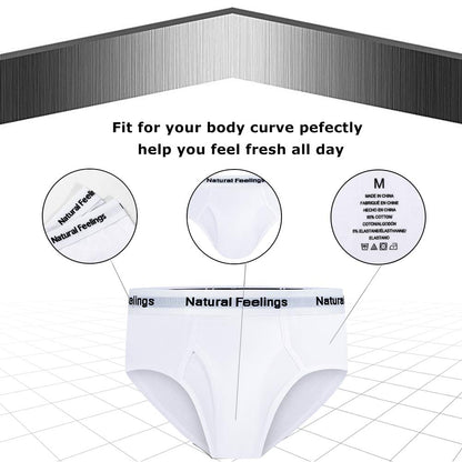 Natural Feelings Men's Basic White Brief Underwear Mens Cotton Classics Briefs Full Rise Mens Underwear Briefs Pack