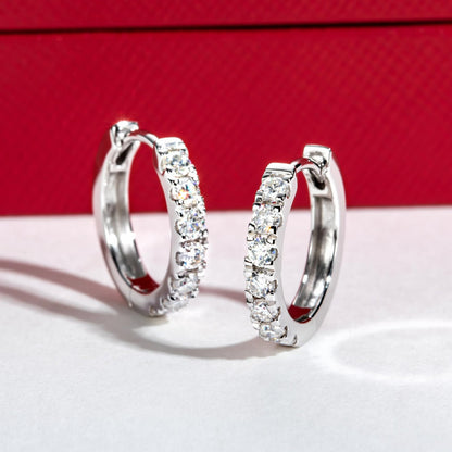 14K White Gold Hoop Earrings Moissanite Real Solid Gold Hypoallergenic Earring for Women Men Her Him 8mm inner diameter
