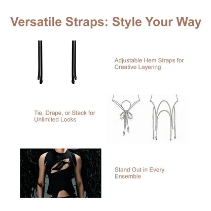 BSZN Men's Sexy Tank Top, Black Asymmetrical Eye Cutout Adjustable Suspender Hem Layerable High Stretch Slim Fit Gothic Punk Clubwear