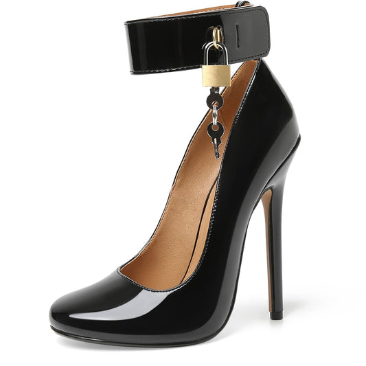 Unisex Men's Women's Sexy Lockable High Heels Stiletto Pumps Dress Party Shoes（BLP14 Black 12）