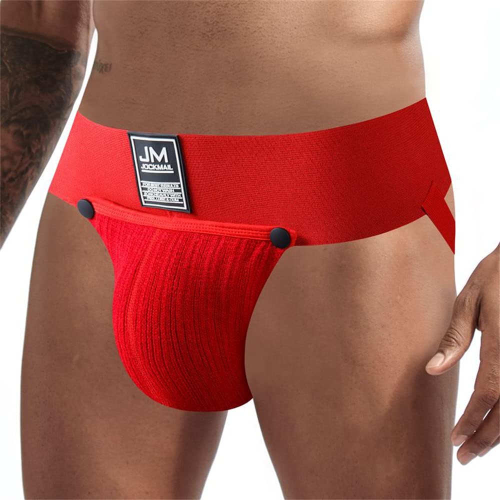 JOCKMAIL Jockstrap Men Underwear Removable Pouch Thongs and G Strings Breathable Thermal Underwear Male Panties (as1, alpha, l, regular, regular, Red)