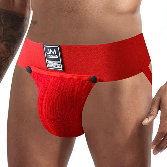 JOCKMAIL Jockstrap Men Underwear Removable Pouch Thongs and G Strings Breathable Thermal Underwear Male Panties (as1, alpha, l, regular, regular, Red)