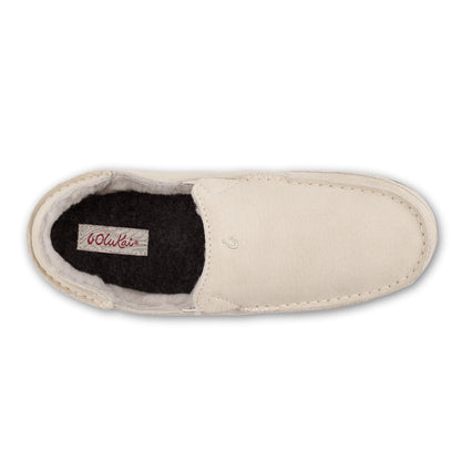 OLUKAI Nohea Slipper, Women's Slip-On Shoes, Genuine Shearling & Premium Nubuck Leather, Drop-in Heel Design, Cozy & Ultra-Soft Comfort Fit, Bone/Bone, 8