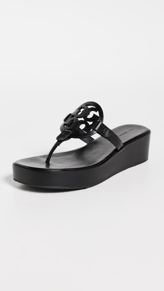 Tory Burch Women's Miller Wedge Sandals, Perfect Black, 8.5 Medium US