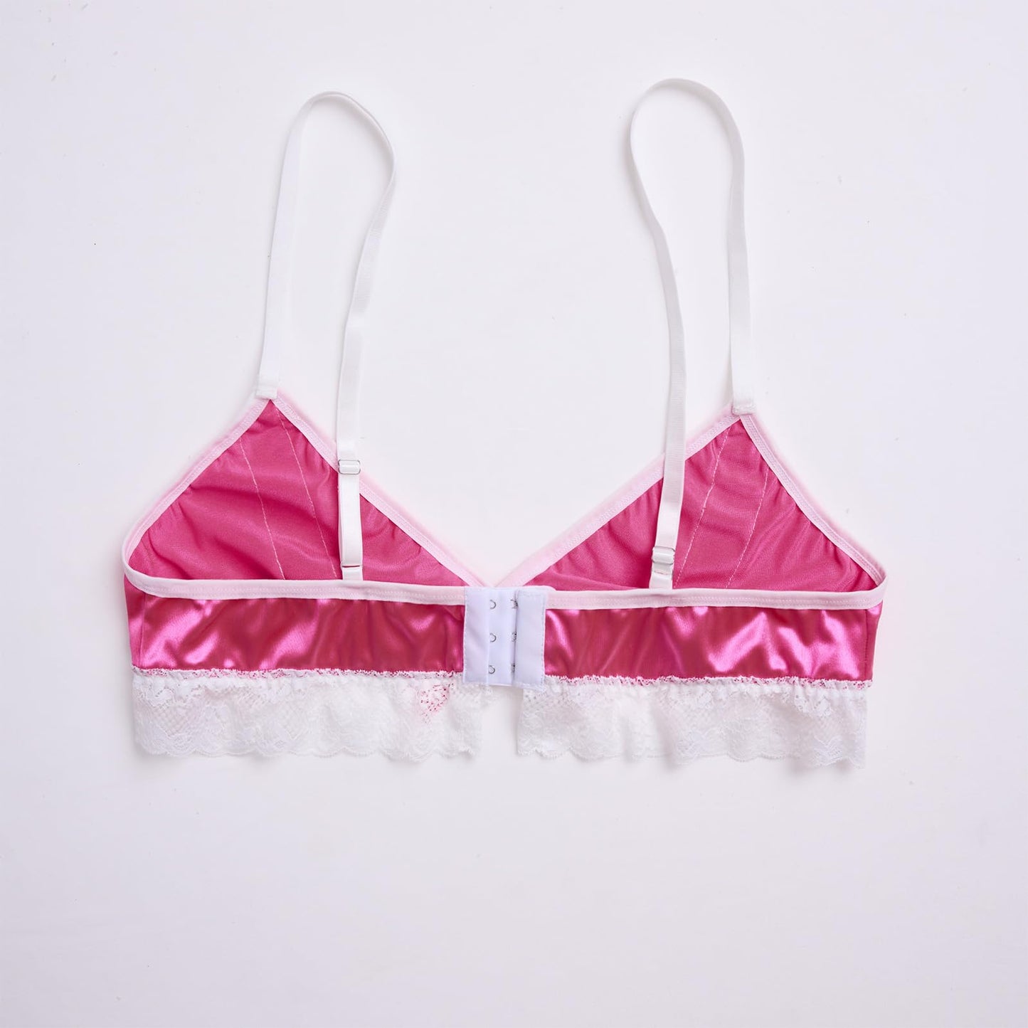 Men's Lingerie Bra - Shiny Silk Satin Bralette Floral Lace Trim - Sissy Top - Crossdressing