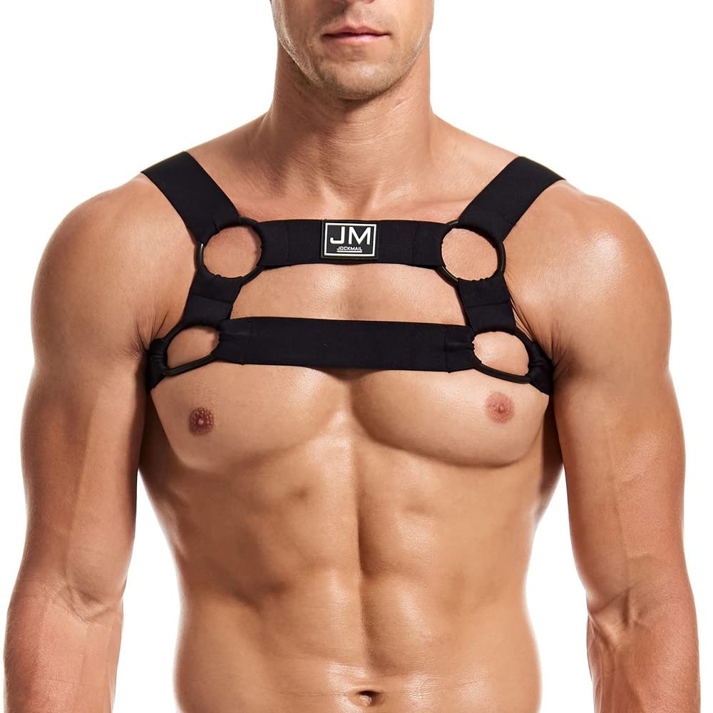 JOCKMAIL Mens Mesh Crop Top Body Chest Muscle Tops Harness Men Shoulder Bandage (Black2, L/XL)