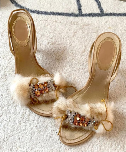 furbootttyies FS-5 Women's Sexy Real Mink Fur High-Heeled Sandals With Thin Heel Shiny Sandals Heels Stilettos (Brown, Adult, Women, 9, Numeric, US Footwear Size System, Medium)