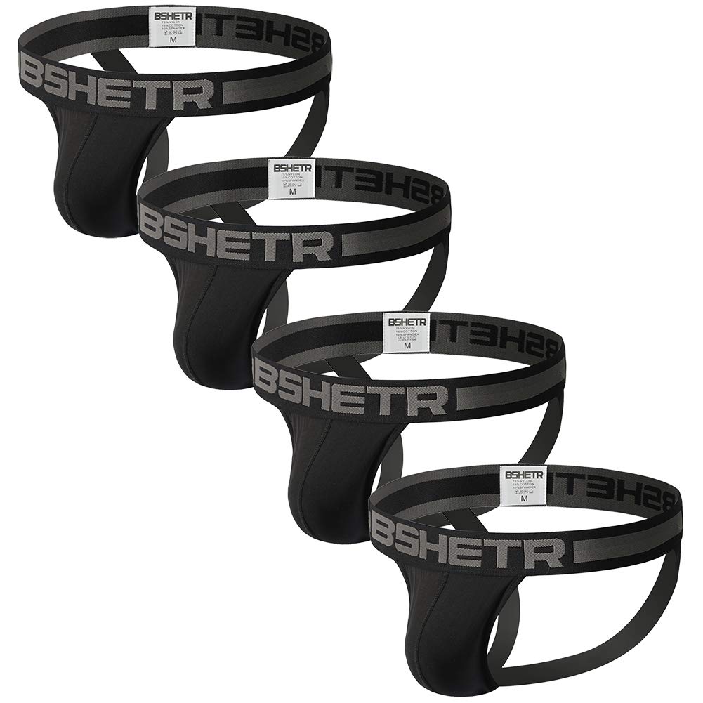 BSHETR Men's Jockstraps Athletic Supporters 4-Pack Cotton Work Out Underwear (Black(4-Pack), Medium 28"-30",71cm-76cm)