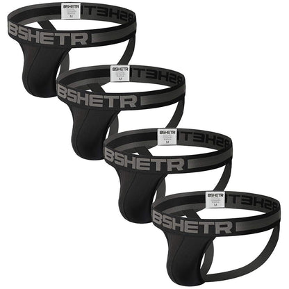 BSHETR Men's Jockstraps Athletic Supporters 4-Pack Cotton Work Out Underwear (Black(4-Pack), Medium 28"-30",71cm-76cm)
