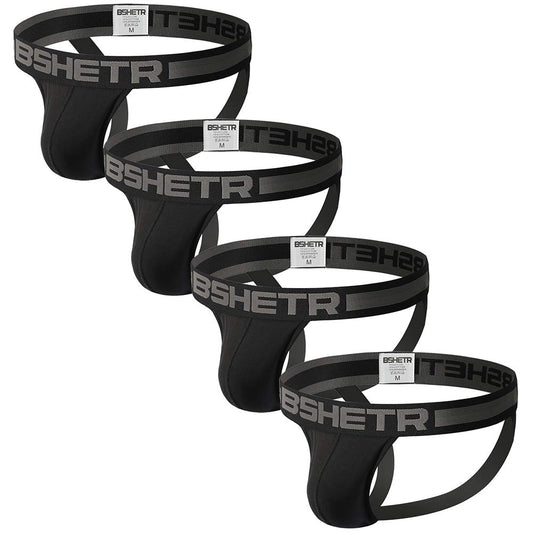 BSHETR Men's Jockstraps Athletic Supporters 4-Pack Cotton Work Out Underwear (Black(4-Pack), Medium 28"-30",71cm-76cm)