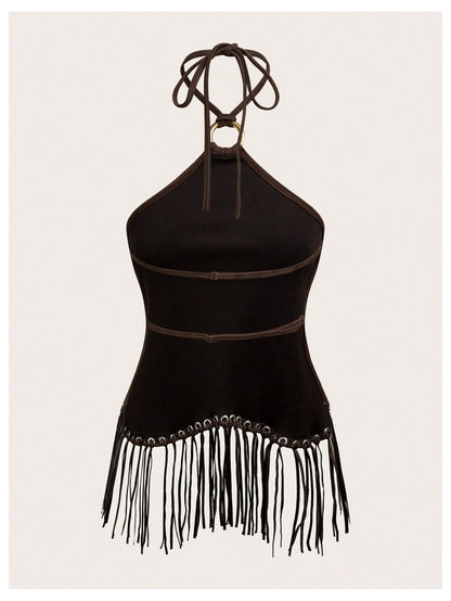 Women's Western Fringe Halter Tops Going Out Country Concert Outfit