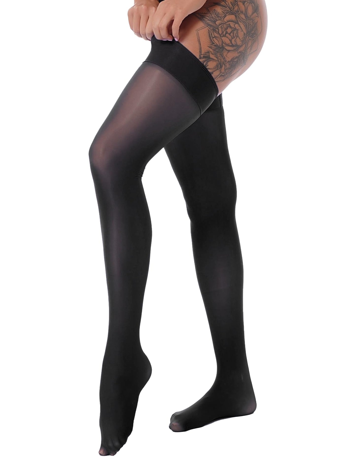 Men's Sissy High Over Knee Oil Shiny Stocking, Femboy Thigh High Stockings, for Cross-dressing Exploring your feminine side. (Black)